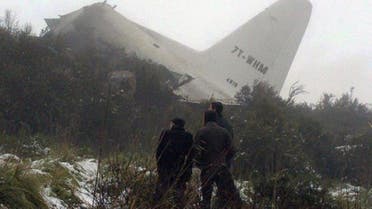 A picture taken with a mobile phone shows the wreckage of an C-130 Hercules aircraft after it crashed into Mount Fertas in the Oum El Bouaghi region, about 500 km from the Algerian capital Algiers, on Feb.  11, 2014. (AFP)