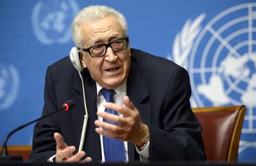 U.N. mediator Lakhdar Brahimi gestures as he talks during a press conference on the Syrian peace talks at the United Nations headquarters in Geneva on February 15, 2014. (AFP)