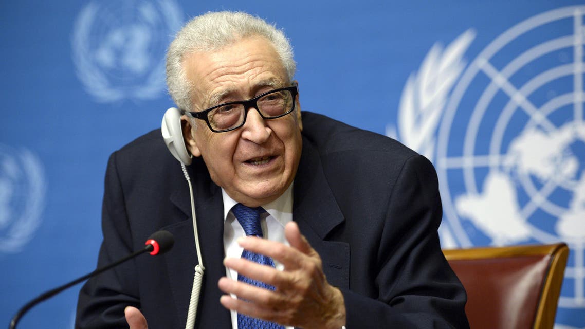 U.N. mediator Lakhdar Brahimi gestures as he talks during a press conference on the Syrian peace talks at the United Nations headquarters in Geneva on February 15, 2014. (AFP)