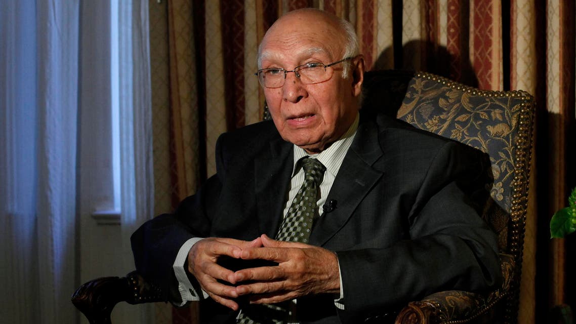 Advisor to the Pakistani Prime Minister on Foreign Affairs and National Security Sartaj Aziz is seen during an interview during the United Nations General Assembly in New York, Sep. 29, 2013. (Reuters)