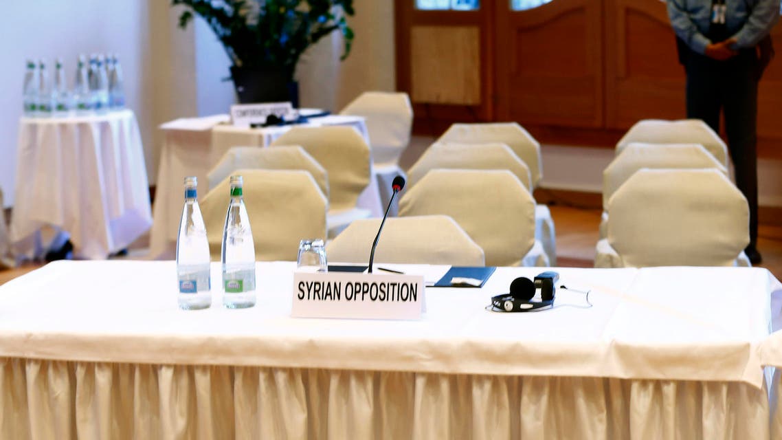 The empty table of the Syrian opposition is seen before peace talks in Montreux January 22, 2014. (Reuters)