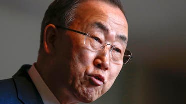 United Nations Secretary-General Ban Ki-moon talks to the media after a briefing on Syria at U.N. headquarters in New York March 14, 2014.