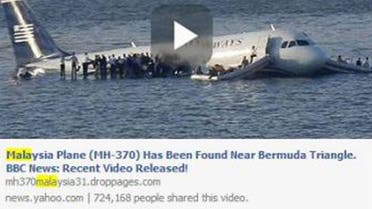 Articles posted to Facebook carry fake headlines about the lost Malaysian jet. (Image courtesy: The Independent)