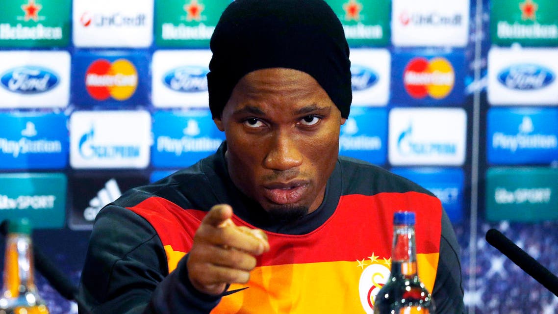 Galatasaray's Didier Drogba reacts during a news conference at Stamford Bridge in London March 17, 2014. (Reuters)