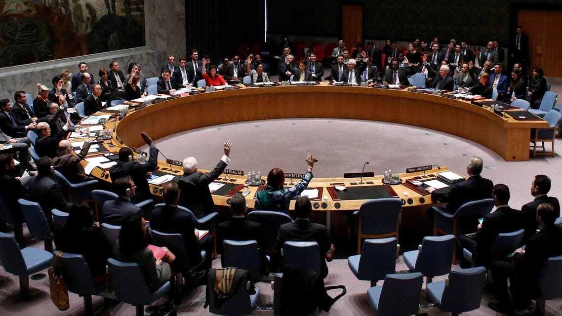 The United Nations Security Council votes on resolution on humanitarian aid for Syria at U.N. headquarters in New York, Feb. 22, 2014. (Reuters)