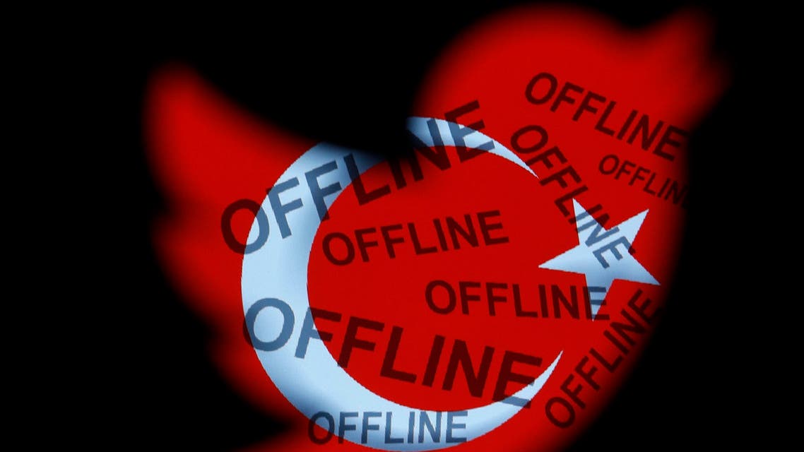 A Turkish national flag with the word 'offline' projected on it, is seen through a Twitter logo in this photo illustration taken in Zenica, March 21, 2014. (Reuters)