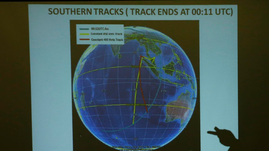 A map showing possible track of Malaysia Airlines MH370 shown to relatives of passengers aboard the missing plane. (Reuters)
