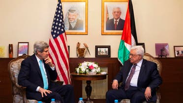 U.S. Secretary of State John Kerry (L), meets with Palestinian President Mahmoud Abbas, at the Palestinian Ambassador?s Residence in Amman, Jordan March 26, 2014. (Reuters)