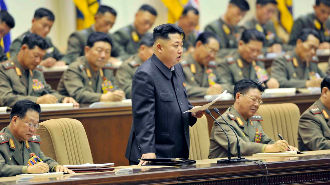 North Korean leader Kim Jong-un speaks during a meeting for the Korean People's Army, in which he heads, in this undated photo released by KCNA in Pyongyang Oct. 25, 2013. (AFP)