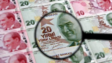 A 20 lira banknote is seen through a magnifying lens in this illustration picture taken in Istanbul, Jan. 28, 2014. (Reuters)