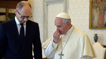 Ukraine's Prime Minister Arseny Yatsenyuk meets with Pope Francis during a private audience at the Vatican April 26, 2014. (Reuters)