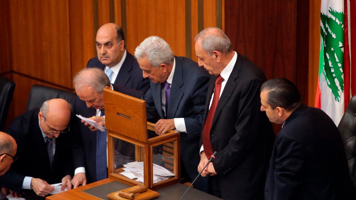 Lebanese members of parliament count the votes after casting their ballots to elect the new Lebanese president in the parliament building in downtown Beirut April 23, 2014. reuters