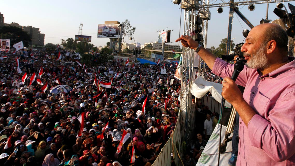 Safwat Hegazy delivers a speech to supporters of deposed Egyptian President Mohamed Mursi during a protest in Cairo July 7, 2013. (Reuters)