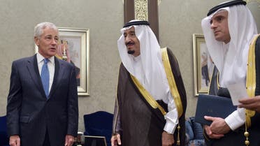 U.S. Defense Secretary Chuck Hagel (L) chats with Saudi Crown Prince Salman bin Abdulaziz al-Saud. (Reuters)