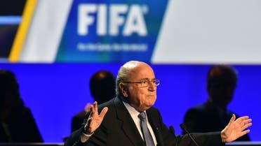 President of FIFA Sepp Blatter delivers a speech during the 64th FIFA Congress in Rio de Janeiro on June 11, 2014, on the eve of the opening game of the FIFA World Cup 2014 in Brazil. AFP 