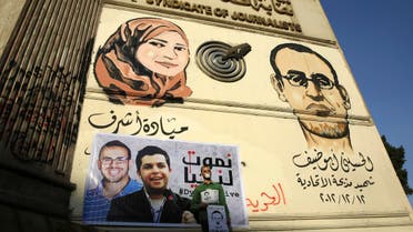 A protester rallies in support of Al Jazeera journalists Abdullah al-Shami and Mohammed Sultan, who were detained by Egyptian authorities, in front of the Press Syndicate in Cairo, June 1, 2014. (Reuters)