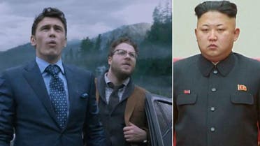 James Franco, left, and Seth Rogen, middle, star in the film “The Interview.” North Korea leader Kim Jong-Un is reportedly unimpressed with the film. (YouTube screengrab and REUTERS/Kyodo photos)