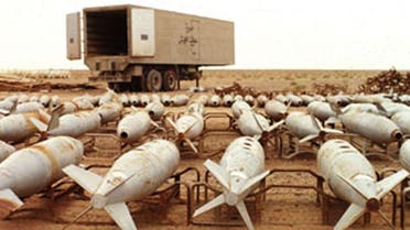Chemical warfare agent filled 500 pound aerial bombs await destruction at Muthanna, Iraq in this undated file photo. (Reuters)