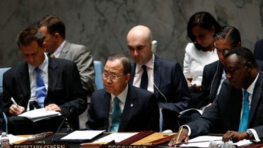 United Nations Secretary-General Ban Ki-moon (C) attends the U.N. Security Council, during a meeting to discuss the situation in the Middle East at the U.N. headquarters in New York, July 10, 2014. (Reuters)