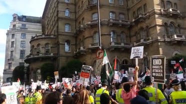 A still taken from a video showing the anti-BBC protests in London. (Youtube grab)