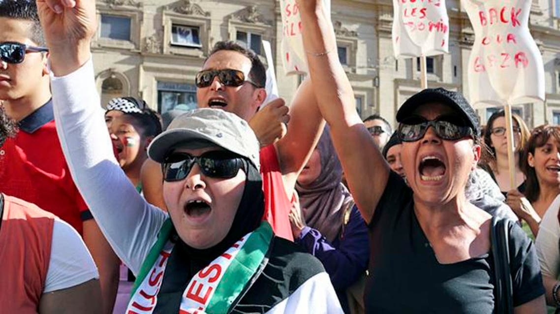 People protest on July 16, 2014 in the central French city of Lyon against Israel's deadly bombing of Gaza. (AFP)