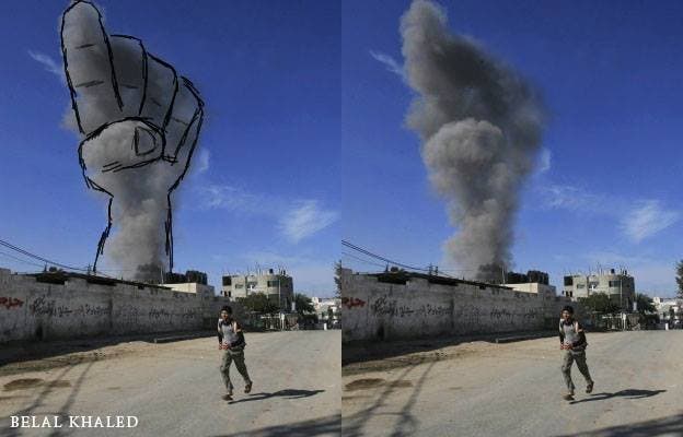 فنانون في غزة يحولون دخان غارات اسرائيل الى لوحات فنية
