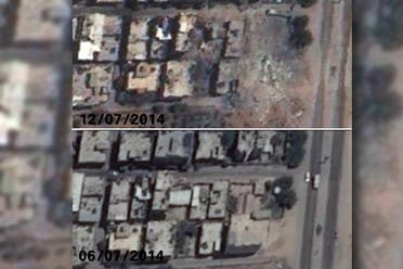 صورة من الاقمار الاصطناعية توضح تغير معالم مخيم النصيرات للاجئين الفلسطينيين قبل وبعد القصف الاسرائيلي في غزة