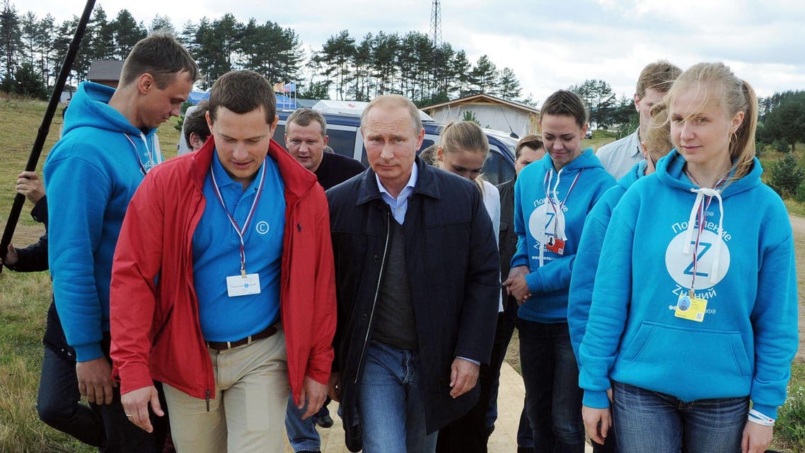 Russia's President Vladimir Putin (C) attends the youth forum 'Seliger-2014' at the Seliger lake, northern Russia, on August 29, 2014. (AFP)