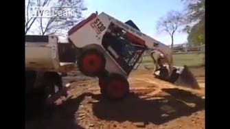 Watch acrobatic bobcat machine launch itself onto truck