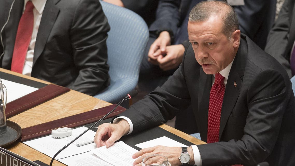 Turkish President Recep Tayyip Erdogan speaks during a UN Security Council summit meeting on foreign terrorist fighters during the United Nations General Assembly at the United Nations in New York, September 24, 2014. (AFP)