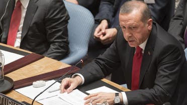  Turkish President Recep Tayyip Erdogan speaks during a UN Security Council summit meeting on foreign terrorist fighters during the United Nations General Assembly at the United Nations in New York, September 24, 2014. (AFP)