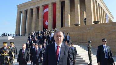 Turkey's President Tayyip Erdogan (C) attends a ceremony marking the 92nd anniversary of Victory Day at Anitkabir, mausoleum of modern Turkey's founder Ataturk, in Ankara August 30, 2014. (Reuters)