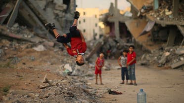 Gaza youth practice parkour