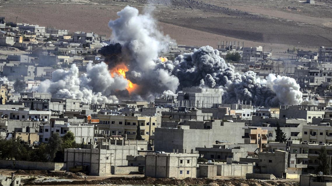 Smoke and flames billow following an explosion in the Syrian town of Kobane. (AFP)