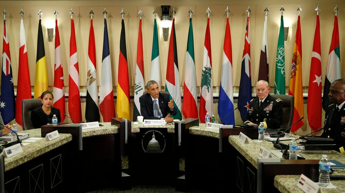 U.S. President Barack Obama speaks at a meeting with more than 20 foreign defense chiefs to discuss the coalition efforts in the ongoing campaign against ISIS at Joint Base Andrews in Washington Oct. 14, 2014. (Reuters)