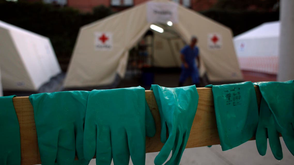 Gloves are left to dry after an Ebola training session held by Spain's Red Cross in Madrid October 29, 2014. (Reuters)