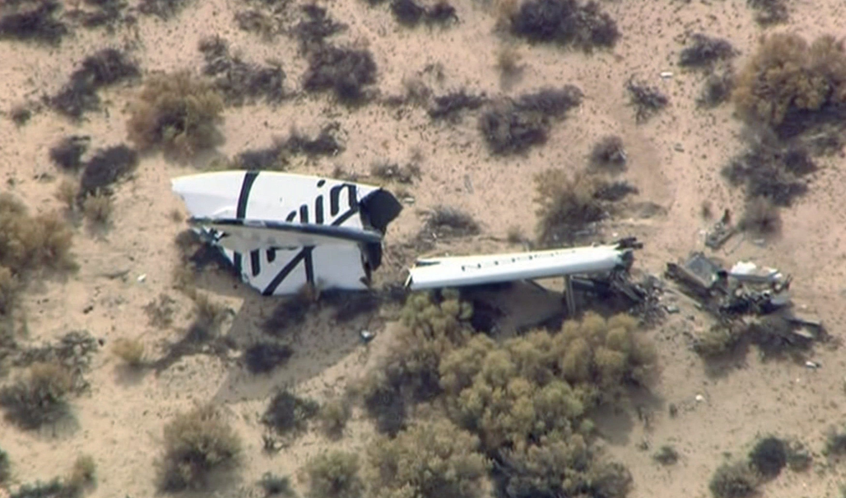 Wreckage from Virgin Galactic's SpaceShipTwo is shown in this still image captured from KNBC video footage from Mojave, California October 31, 2014. (Reuters)