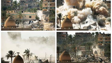 A combination of pictures shows a house before (top L) and after (bottom R) it was blown up during a military operation by Egyptian security forces in the Egyptian city of Rafah, near the border with southern Gaza Strip October 29, 2014. (Reuters)