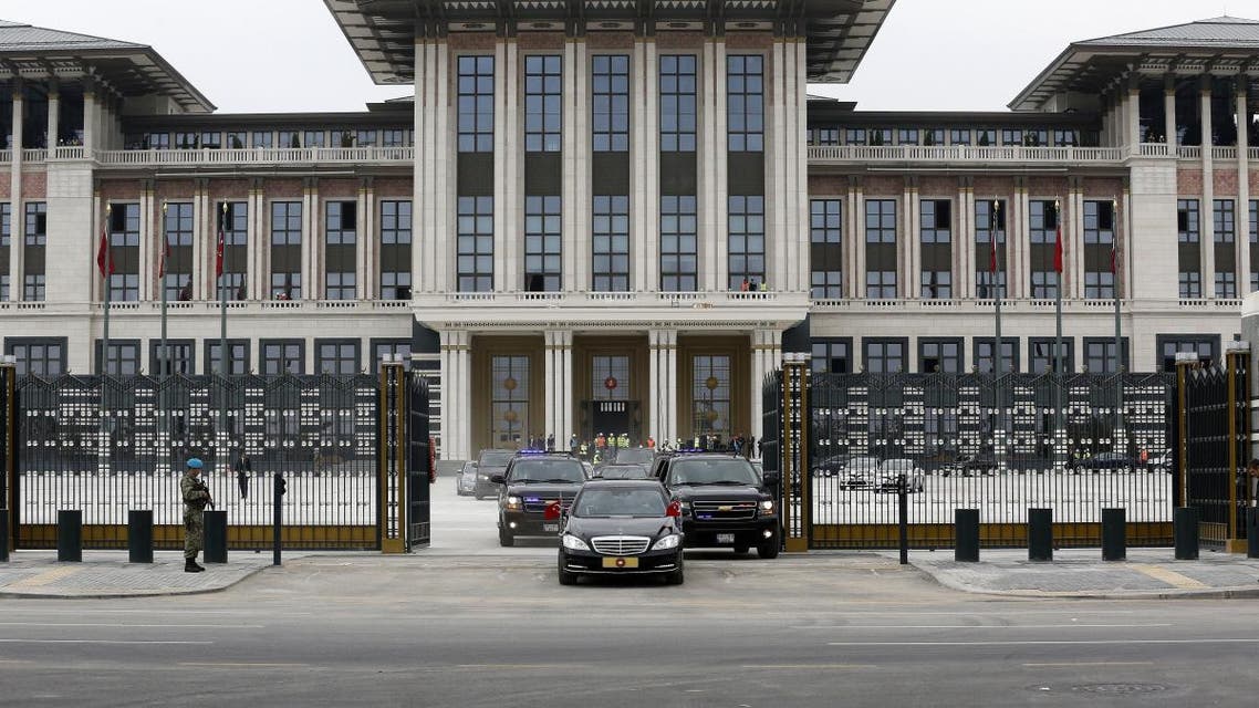 Turkish President Recep Tayyip Erdogan leaves the construction of new presidential palace built inside Ataturk Forest Farm with the official presidency car in Ankara, Turkey on Oct. 16, 2014. (Photo courtesy: Anadolu Agency)