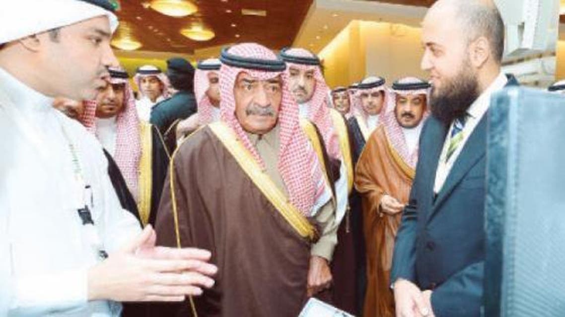 Prince Muqrin Bin Abdulaziz, deputy crown prince, second deputy premier, special envoy and adviser to the Custodian of the Two Holy Mosques, and honorary president of Saudi Scientific Association for Health Informatics, visits an exhibition stall after inaugurating the 5th Saudi Conference for eHealth in Riyadh on Tuesday. — SPA