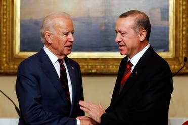 Then-US Vice President Joe Biden (L) meets with Turkey's President Tayyip Erdogan at Beylerbeyi Palace in Istanbul November 22, 2014. (Reuters)