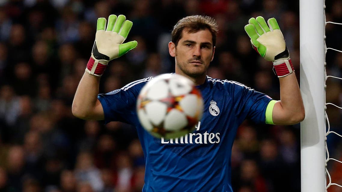 Real Madrid's goalkeeper Iker Casillas reacts during their Champions League Group B soccer match against Liverpool at Santiago Bernabeu stadium in Madrid Nov. 4, 2014. (Reuters)