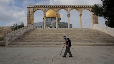 A Palestinian walks in front of the Dome of the Rock on the compound known to Muslims as Noble Sanctuary and to Jews as Temple Mount in Jerusalem's Old City. (Reuters)