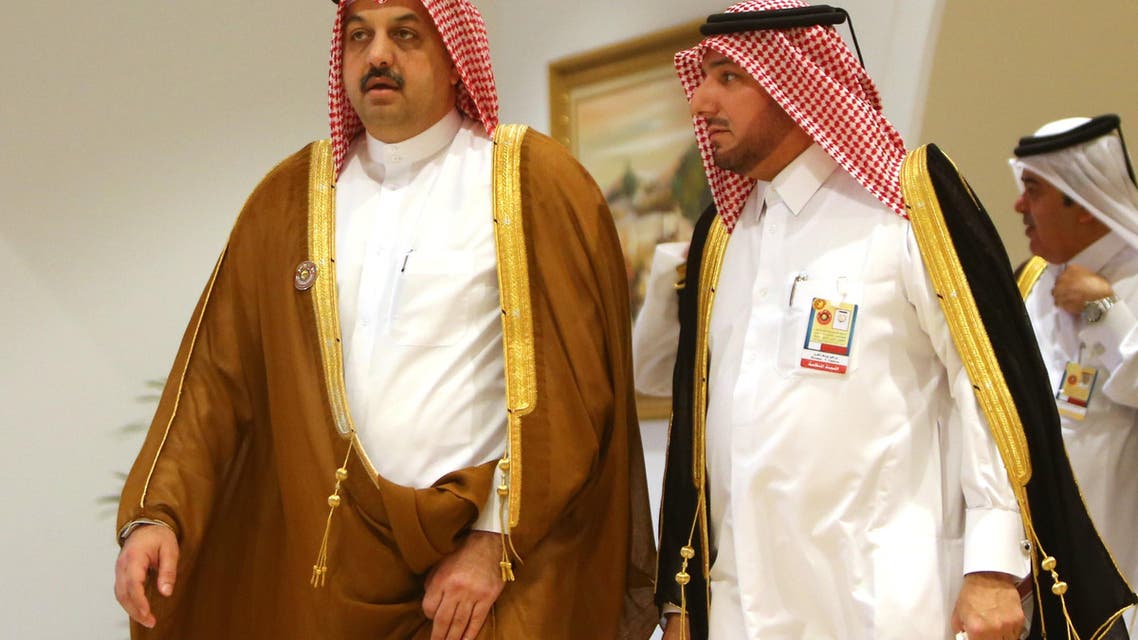 Qatari Foreign Minister Khalid bin Mohamed al-Attiyah (L) attends the meeting of Foreign Ministers of the Gulf Cooperation Council (GCC) prior the start of the GCC summit in Doha on December 9, 2015. (AFP)