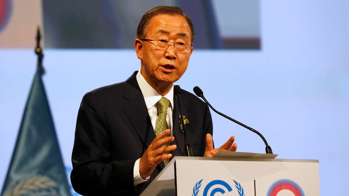 United Nations Secretary-General Ban Ki-moon gives a speech during the opening of the High Level Segment of the U.N. Climate Change Conference COP 20 in Lima