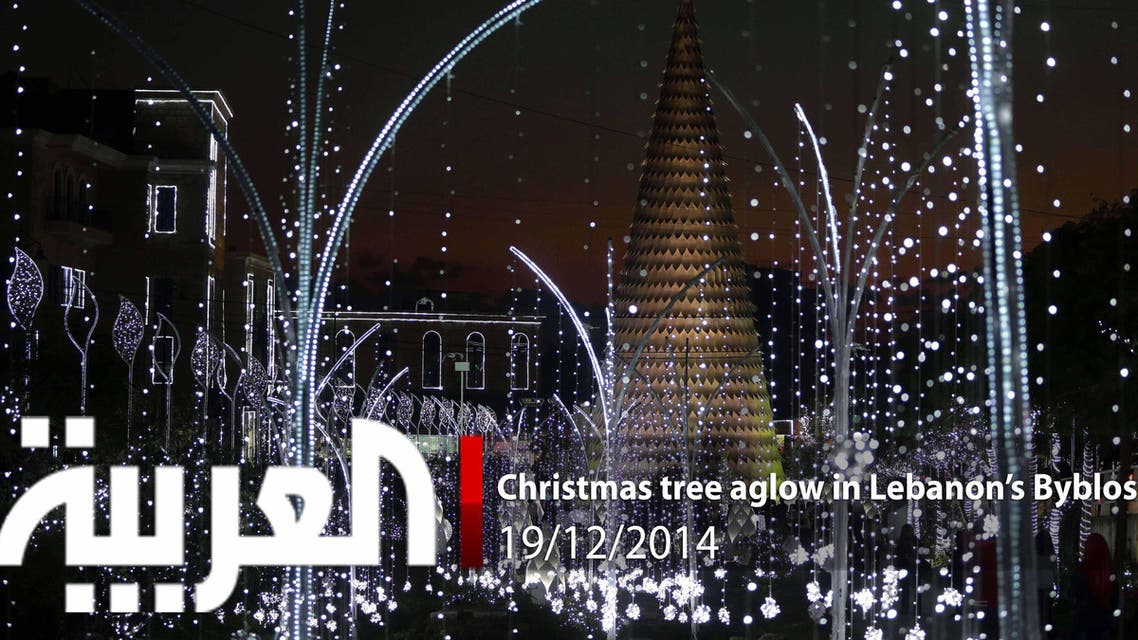 Christmas tree aglow in Lebanon’s Byblos