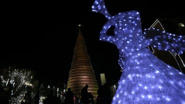 Christmas tree aglow in Lebanon’s Byblos 