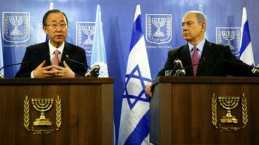  UN Secretary General Ban Ki-moon, left, and Prime Minister Benjamin Netanyahu hold a joint press conference following a meeting on July 22, 2014 at the Defense Ministry in Tel Aviv, Israel. (AP)