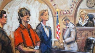Defense attorneys Miriam Conrad (L) and Judy Clarke (centre) flank Dzhokhar Tsarnaev as Judge Marianne Bowler (R) looks on in court in Boston, Massachusetts in this July 10, 2013 court sketch.  (Reuters)