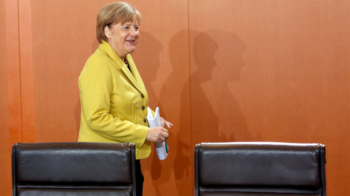 German Chancellor Angela Merkel arrives for a cabinet meeting at the Chancellery in Berlin, Jan. 7, 2015. (Reuters)